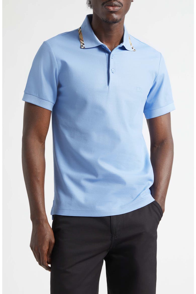 Eddie Check Trim Cotton Piqué Polo, Main, color, CORNFLOWER BLUE