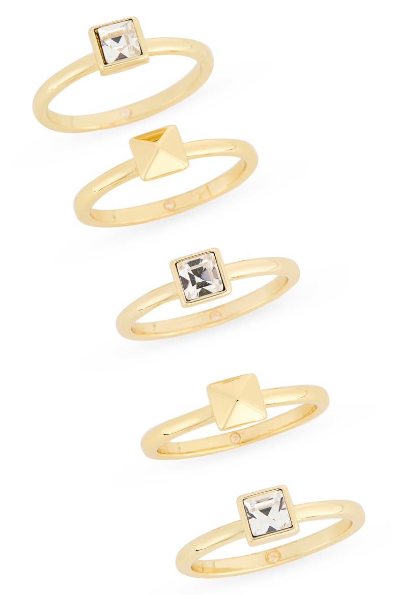 Set of 6 Stud & Cubic Zirconia Rings, Main, color, CLEAR/ GOLD