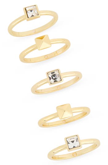 Covet Set Of 6 Stud & Cubic Zirconia Rings In Gold