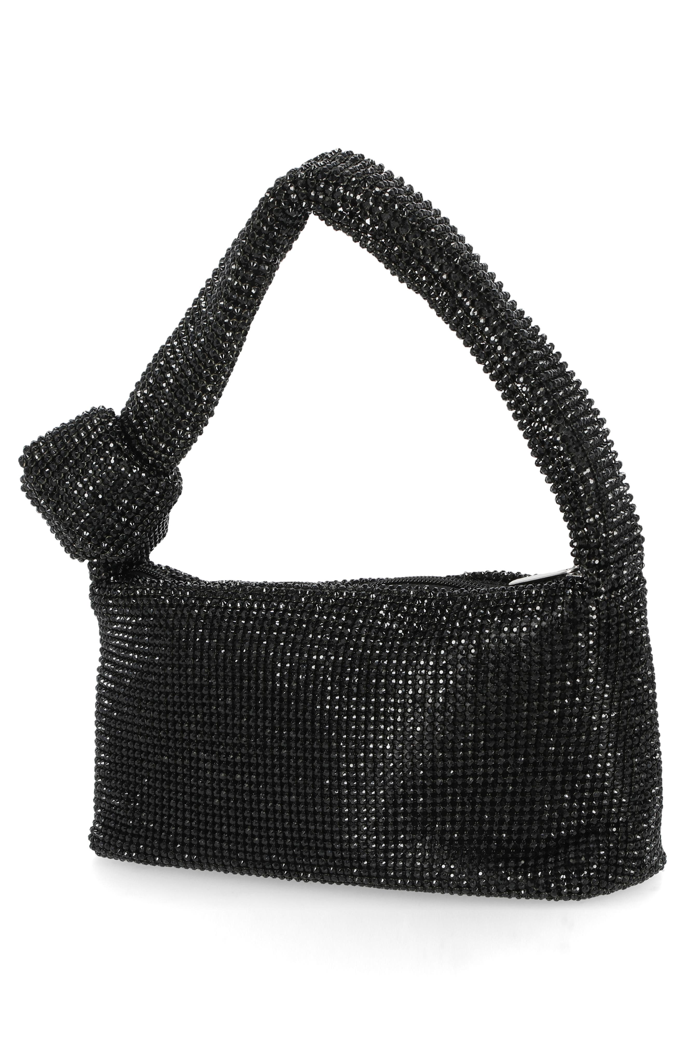 Jessica McClintock Etta Knotted Rhinestone Shoulder Bag, Alternate, color, Black