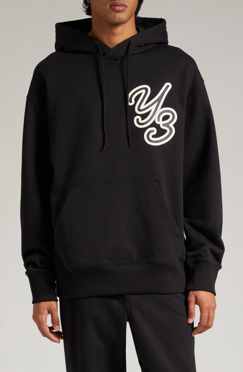 adidas GFX Logo Stretch Organic Cotton Graphic Hoodie, Main, color, 