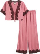 Open Edit Lace Trim Stretch Satin Crop Pajamas
