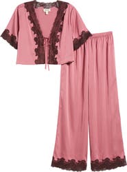 Open Edit Lace Trim Stretch Satin Crop Pajamas
