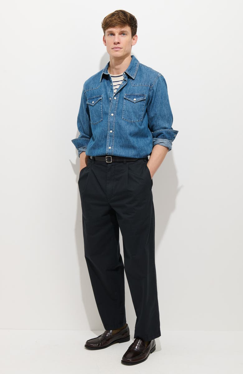 Alex Mill Georges Pleated Cotton Pants, Alternate, color, Black