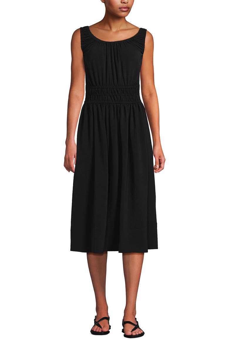 Sleeveless Poplin Smocked Midi Dress, Main, color, Black