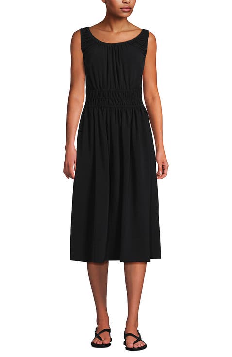 Sleeveless Poplin Smocked Midi Dress