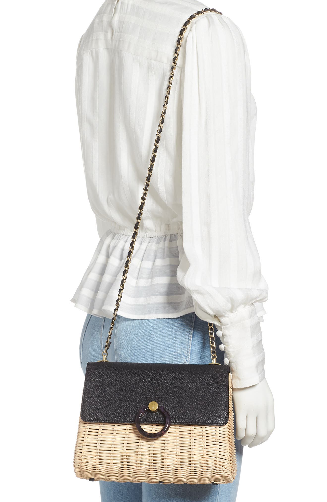 Ted Baker London Janiya Faux Leather & Woven Rattan Crossbody Bag, Alternate, color, 