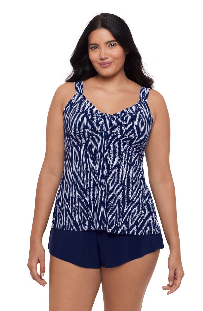 Trimshaper Lily V-Neckline Tankini Swimsuit Top, Main, color, Moroccan Maze