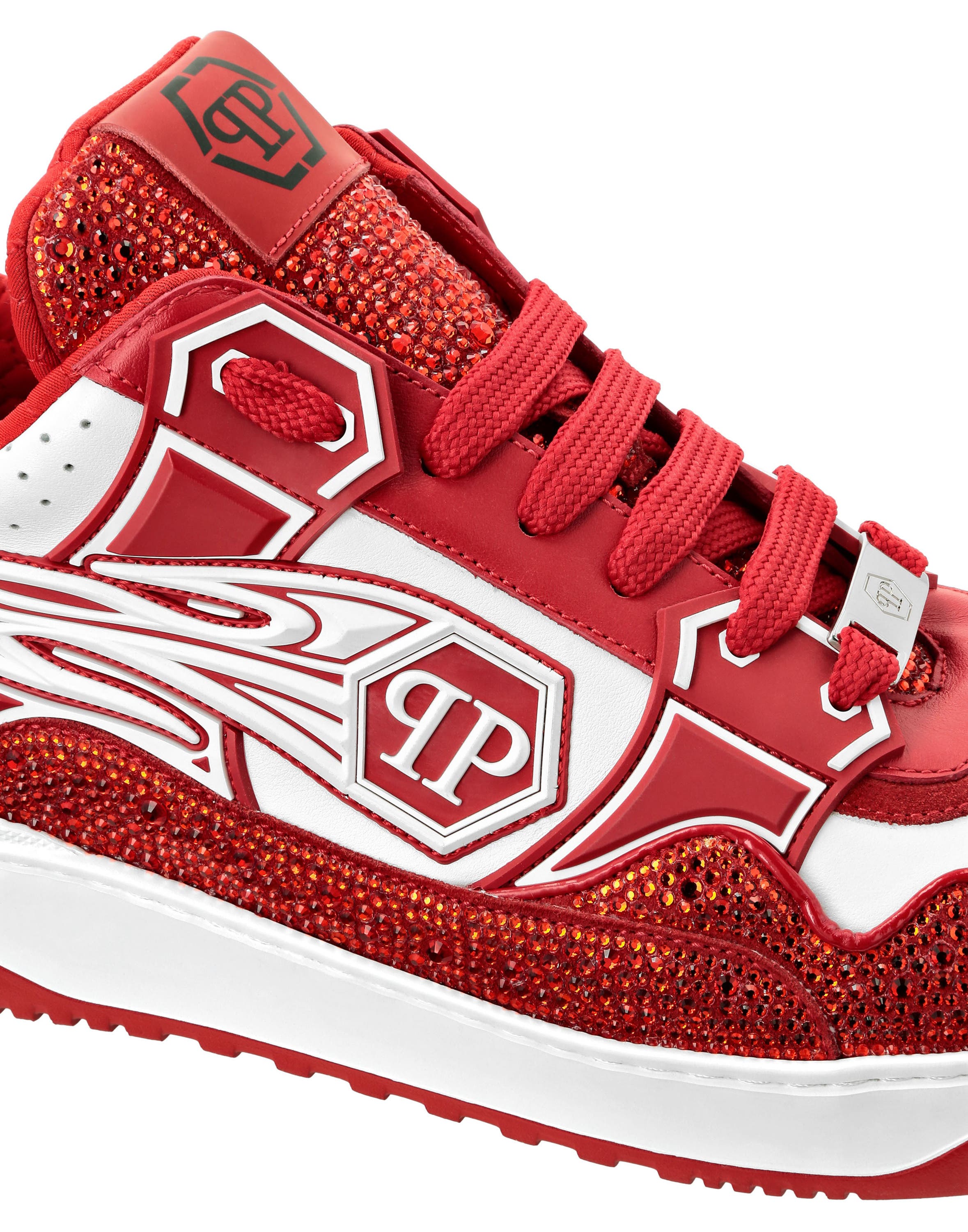 PHILIPP PLEIN Mix Leather Lo-Top Sneakers Strass Hexagon Men (Men ...