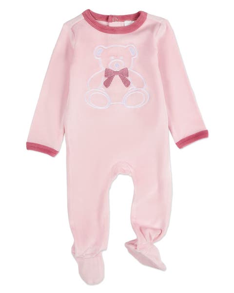 Teddy Snuggles Embossed Cotton Velour Footie