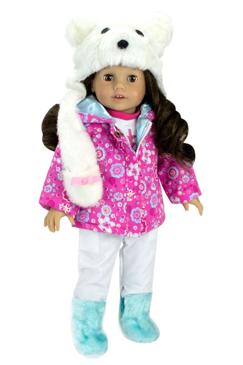 Sophia's 4-Piece Winter Doll Outfit Set, Main, color, HOT PINK/ WHITE