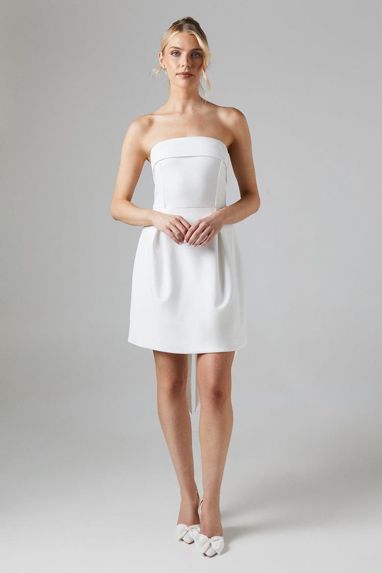 Bow Back Bandeau Bridal Mini Dress, Alternate, color, Ivory
