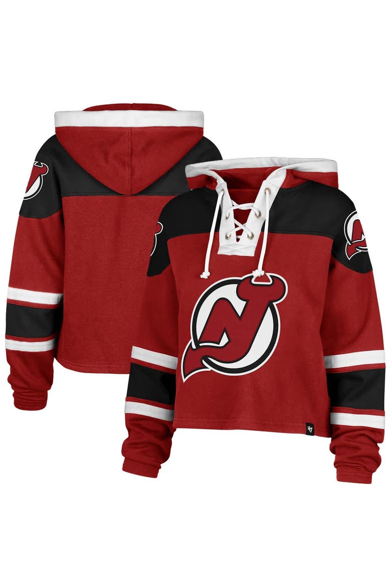 Women's '47 Red New Jersey Devils Cropped Superior Lacer Pullover Hoodie, Main, color, Red