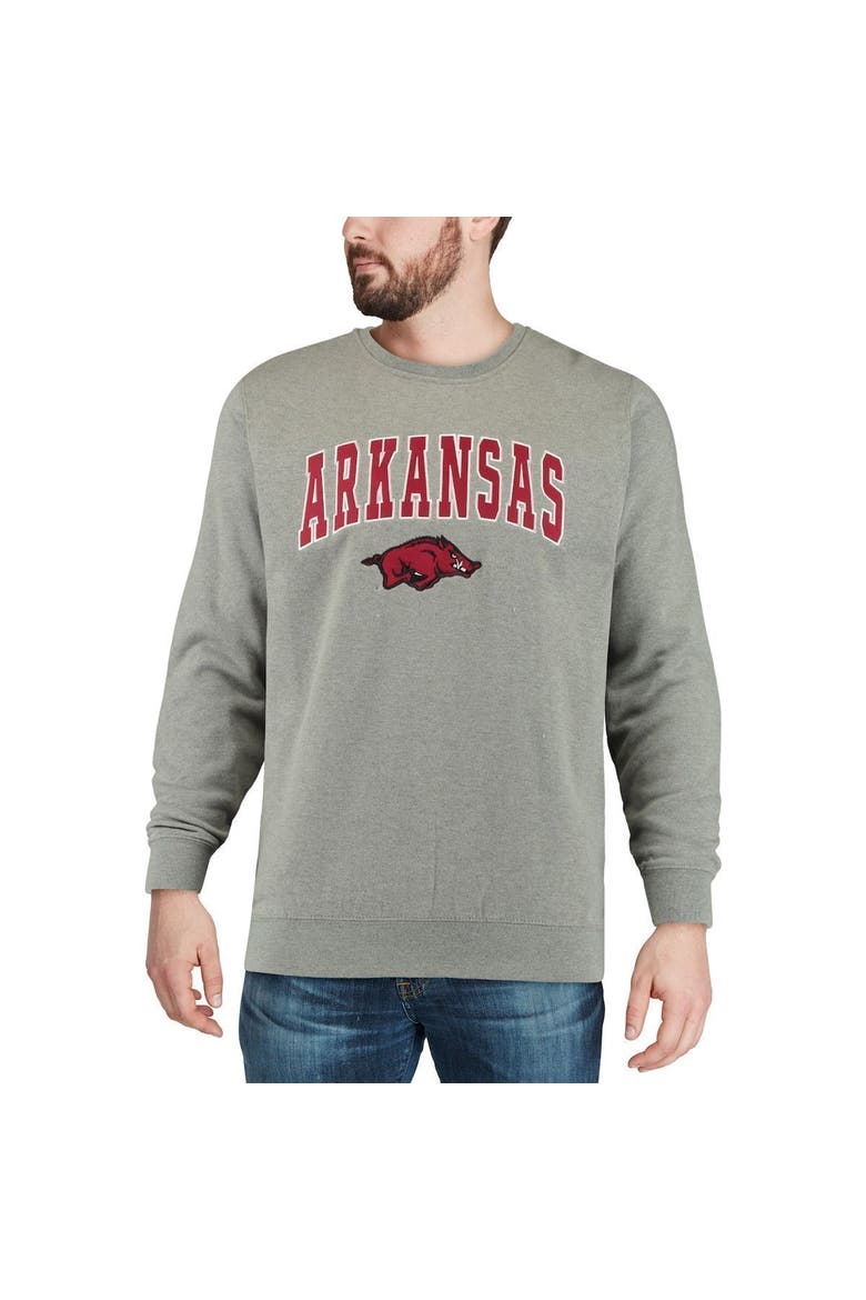 Men's Colosseum Heather Gray Arkansas Razorbacks Arch & Logo Crew Neck Sweatshirt, Alternate, color, Heather Gray