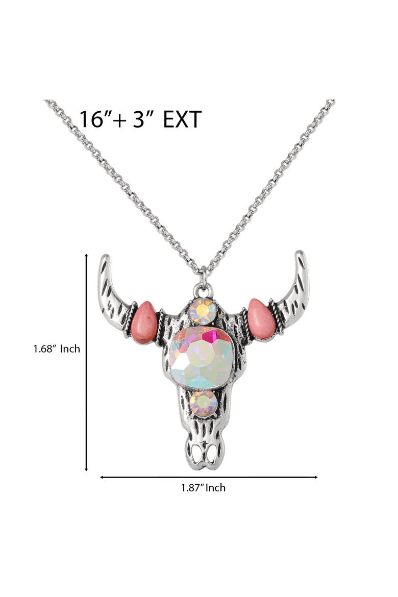 Bull Skull Pendant Necklace, Alternate, color, Silver/Coral