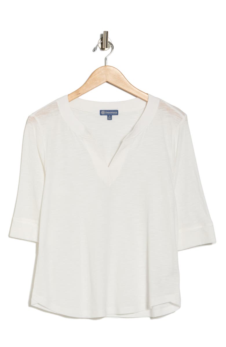 Democracy Split Neck Three-Quarter Sleeve Top, Alternate, color, Off White
