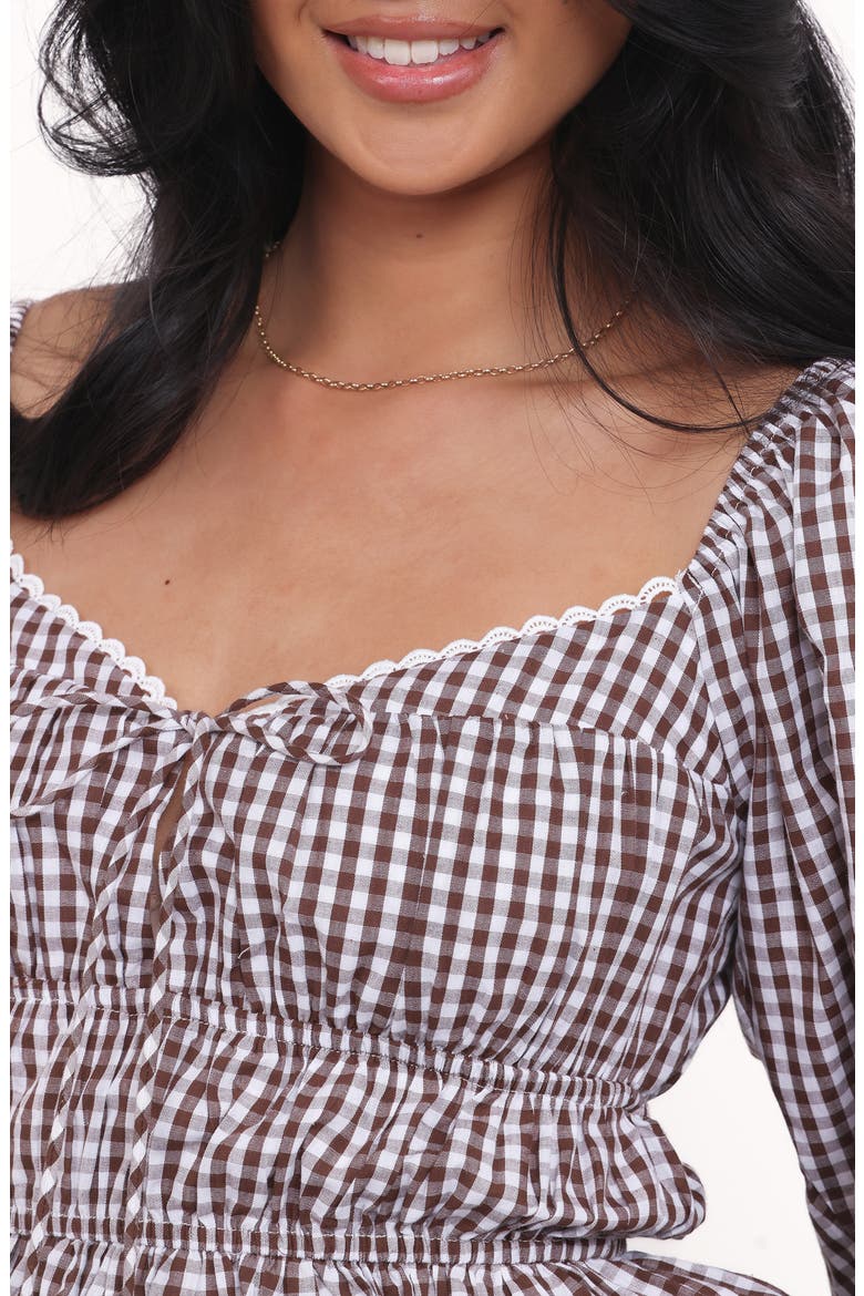 Saphia Cotton Gingham Top, Alternate, color, BROWN GINGHAM