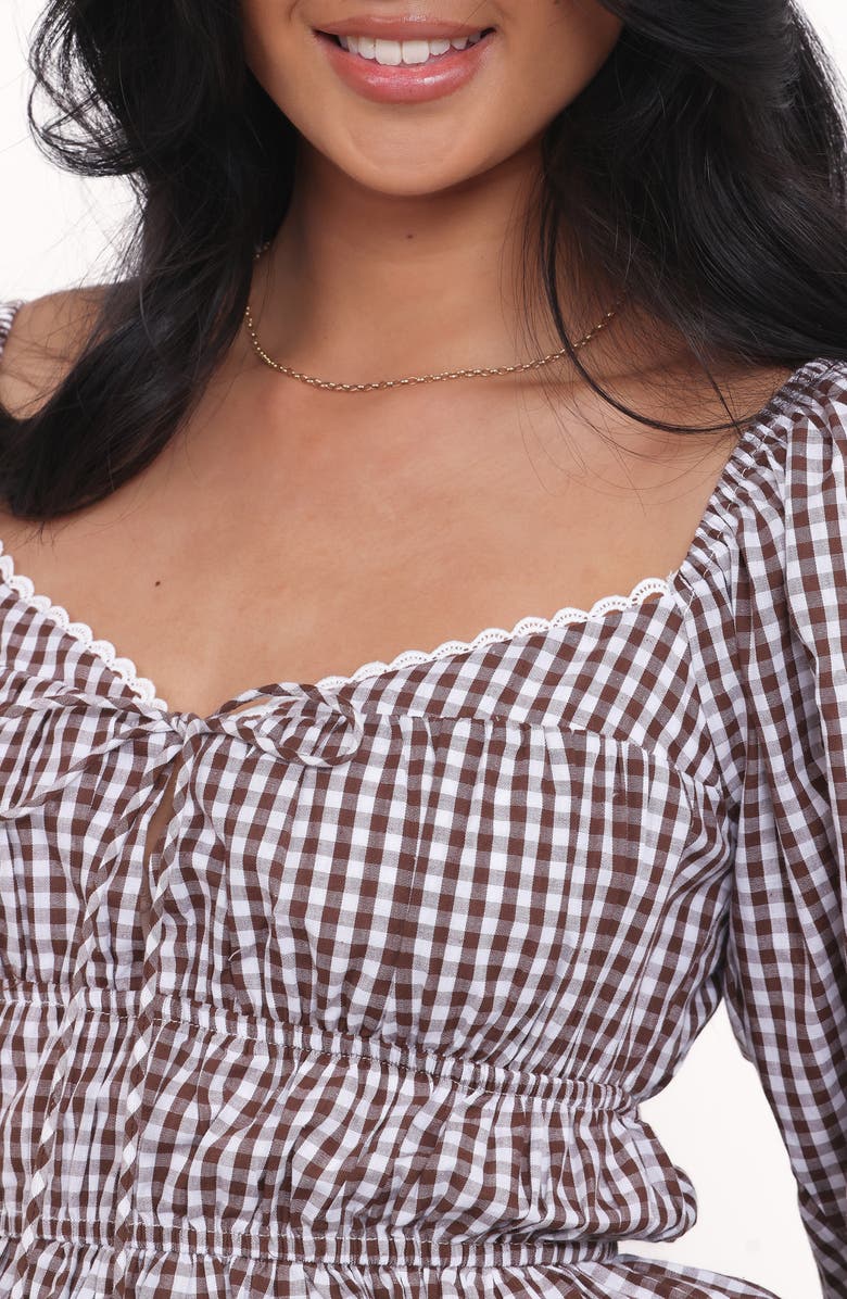 Petal & Pup Saphia Cotton Gingham Top, Alternate, color, Brown Gingham