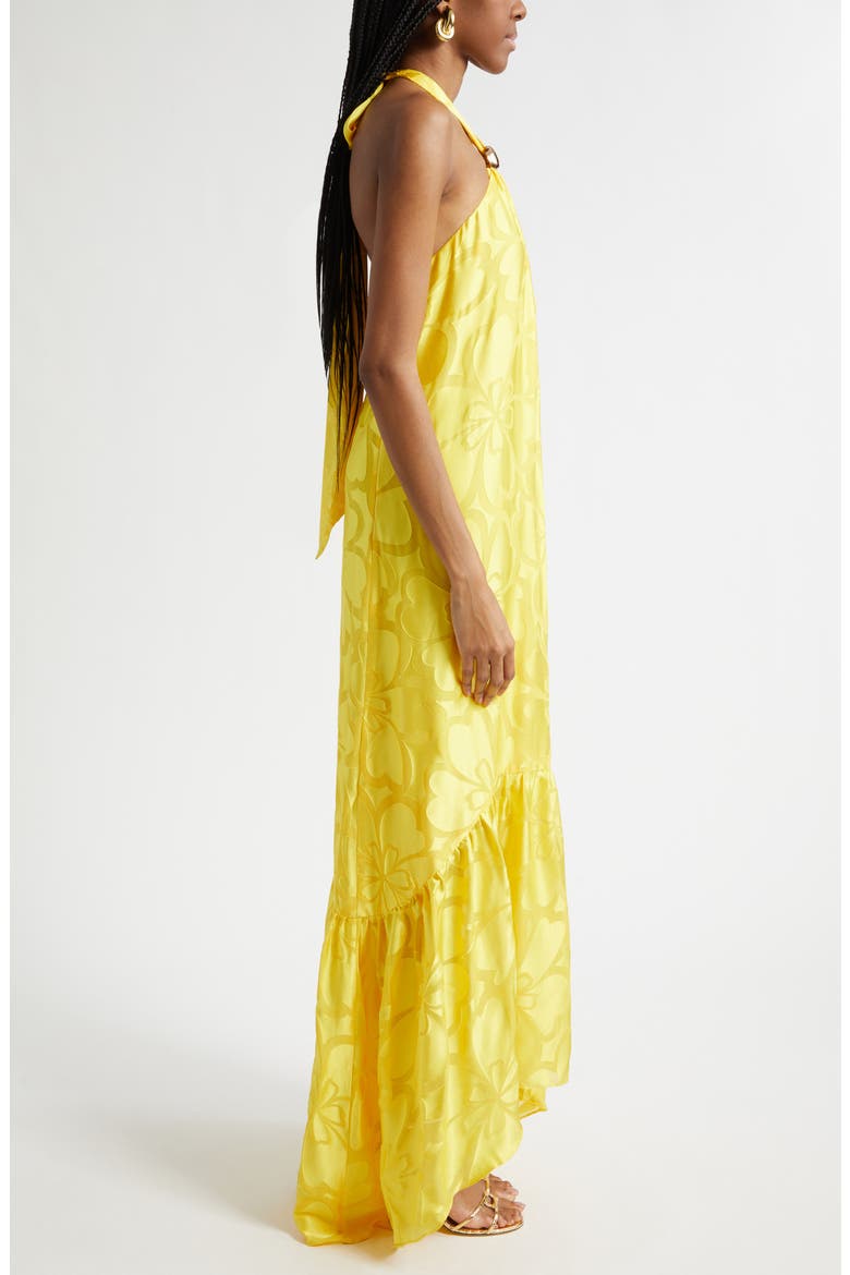 Zelda Floral Halter Jacquard Gown, Alternate, color, SUNSHINE BURNOUT