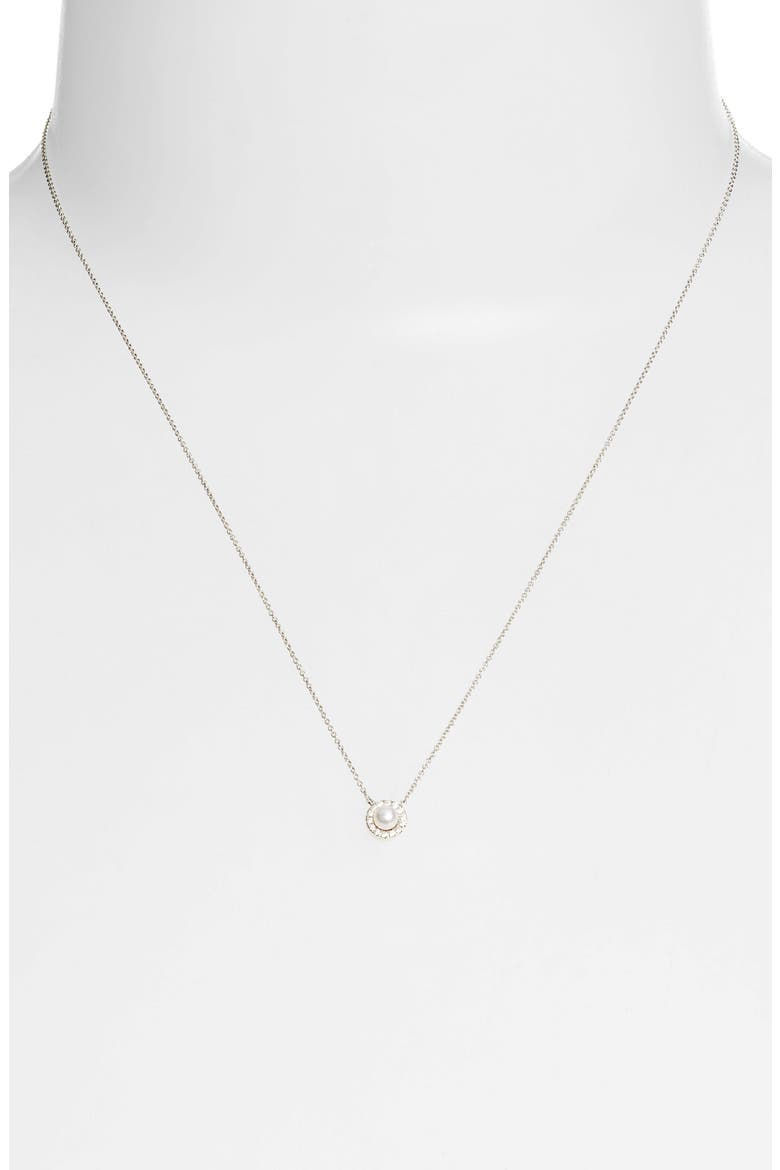 Halo Pavé Diamond & Pearl Pendant Necklace, Alternate, color, WHITE GOLD