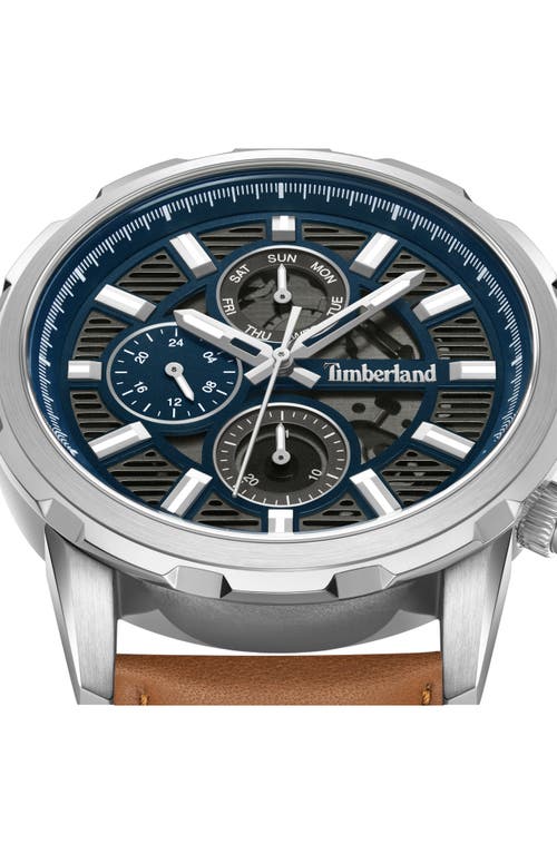 Timberland Hampton Harbour Multifunction Chronogrpah Leather Strap Watch, 46mm In Brown