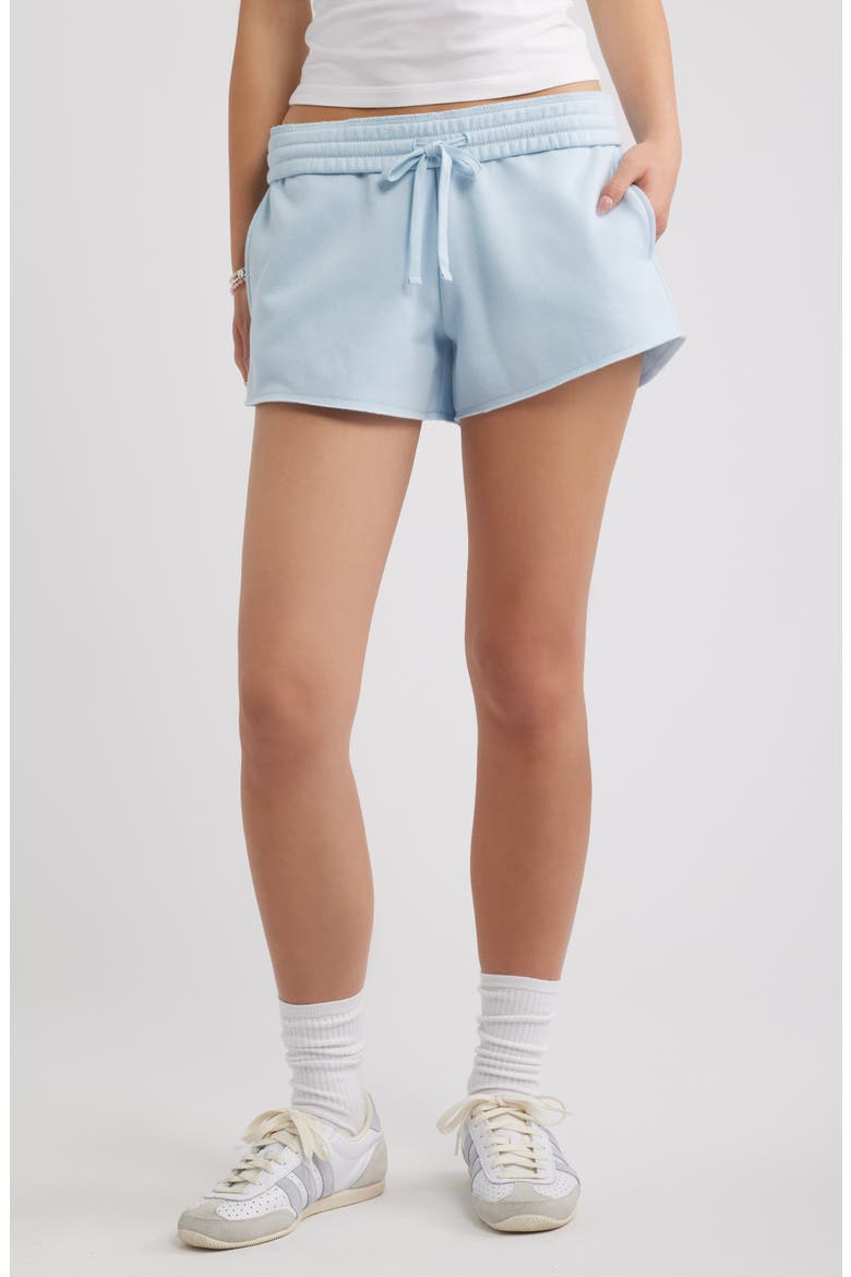Foldover Fleece Mini Sweat Shorts, Main, color, BLUE SKYRIDE