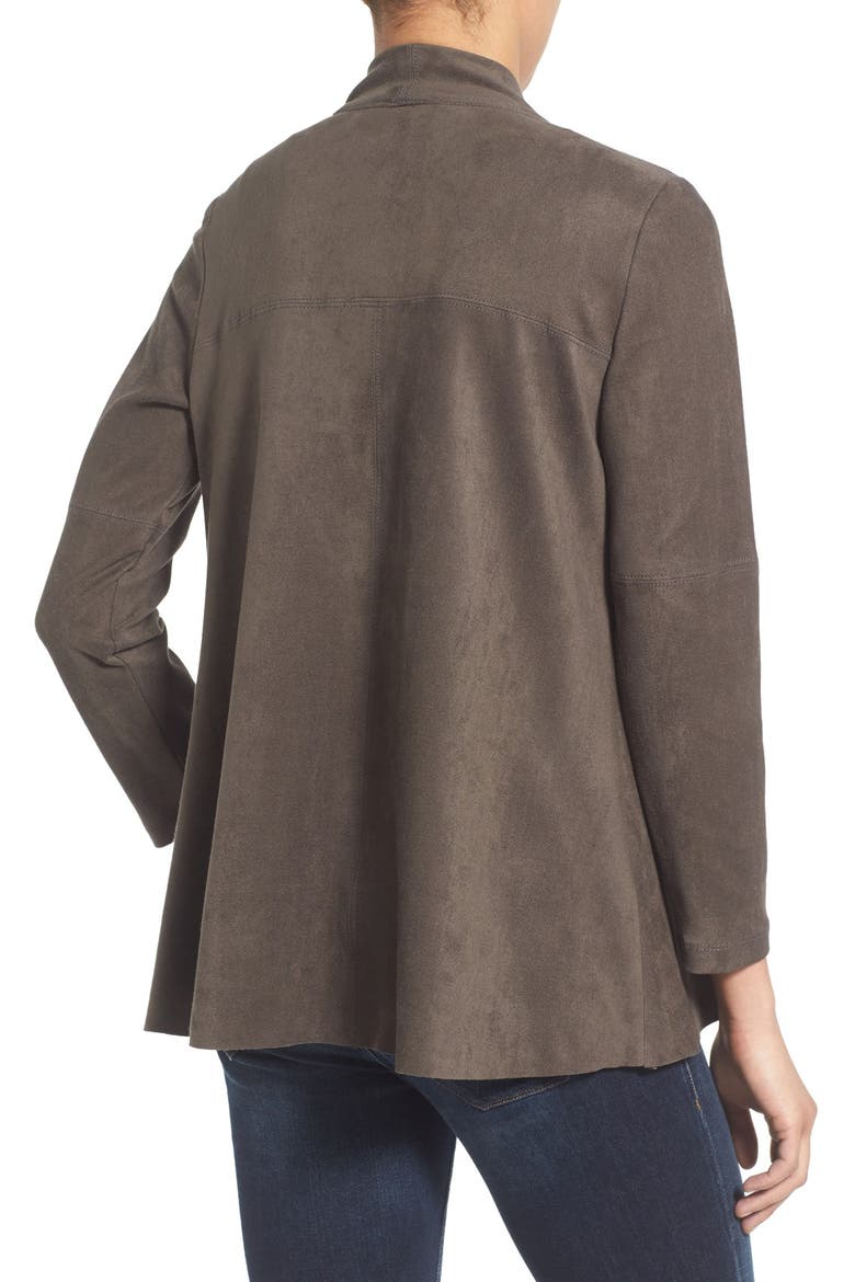 Faux Suede Drape Front Jacket, Alternate, color, SLATE
