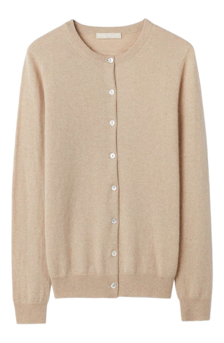 GOBI Mongolian Cashmere Essential Cashmere Crewneck Cardigan, Main, color, Beige