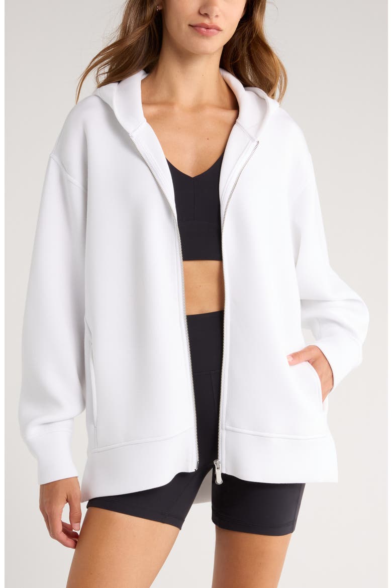 Relaxed Fit High-Low Zip Hoodie, Main, color, WHITE