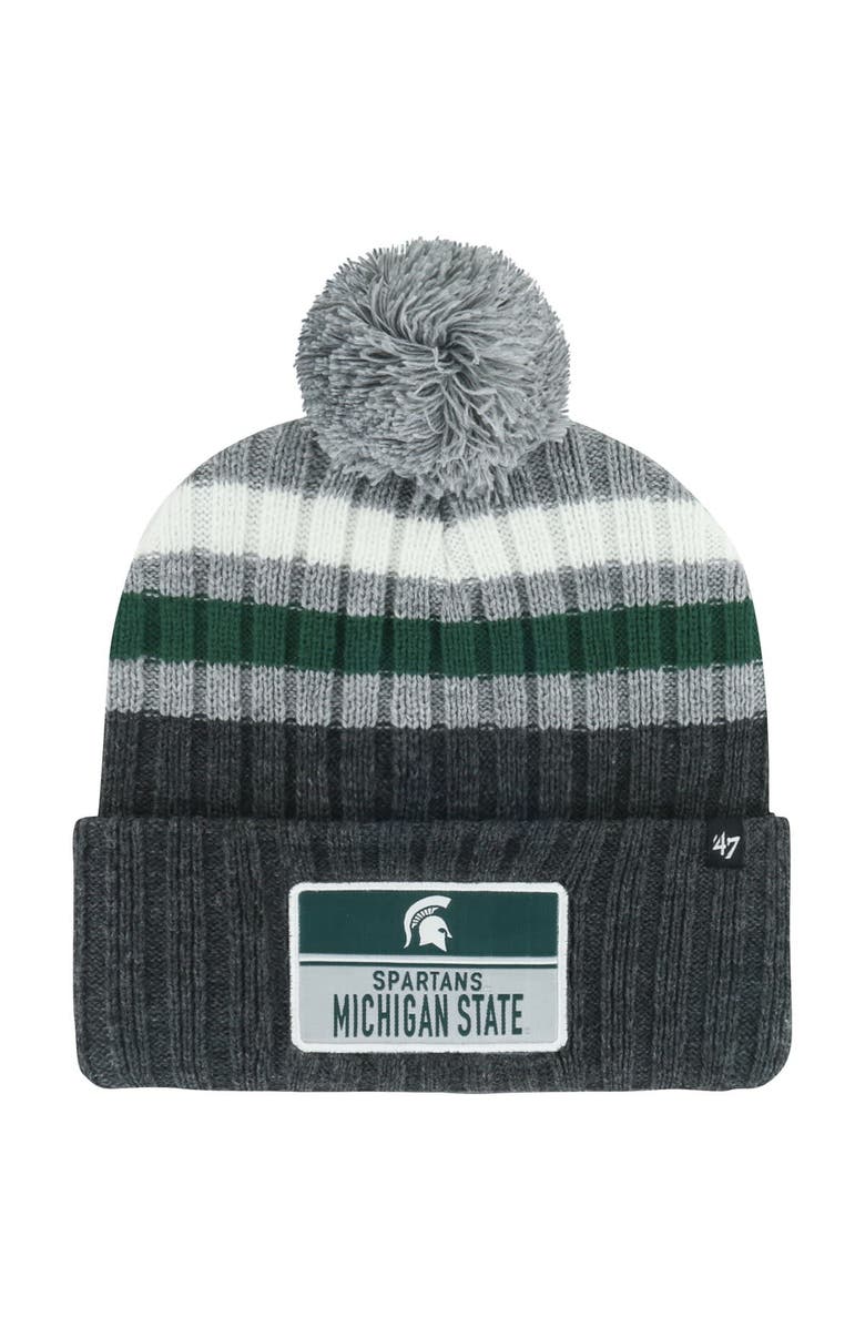 '47 Men's '47 Charcoal Michigan State Spartans Stack Striped Cuffed Knit Hat with Pom, Main, color, Charcoal