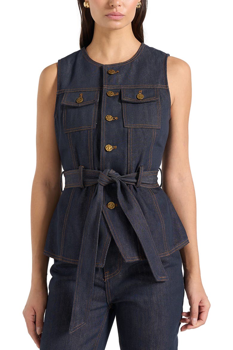 Darcy Denim Crew Neck Waistcoat, Main, color, Polished Indigo