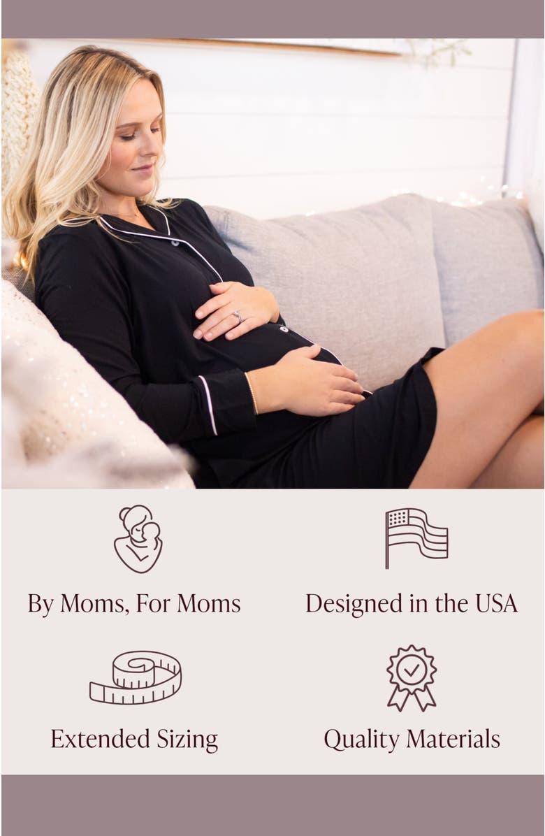 Kindred Bravely Clea Long Sleeve Sleep Shirt, Alternate, color, Black