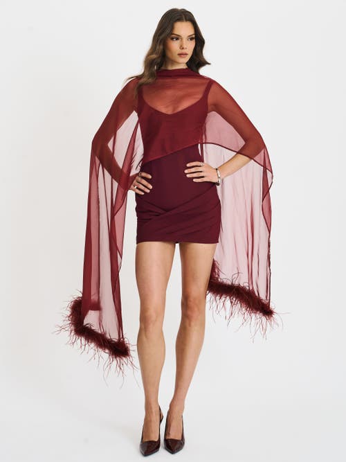 Miss Circle Tori Pleated Mini Dress With Chiffon Scarf In Burgundy