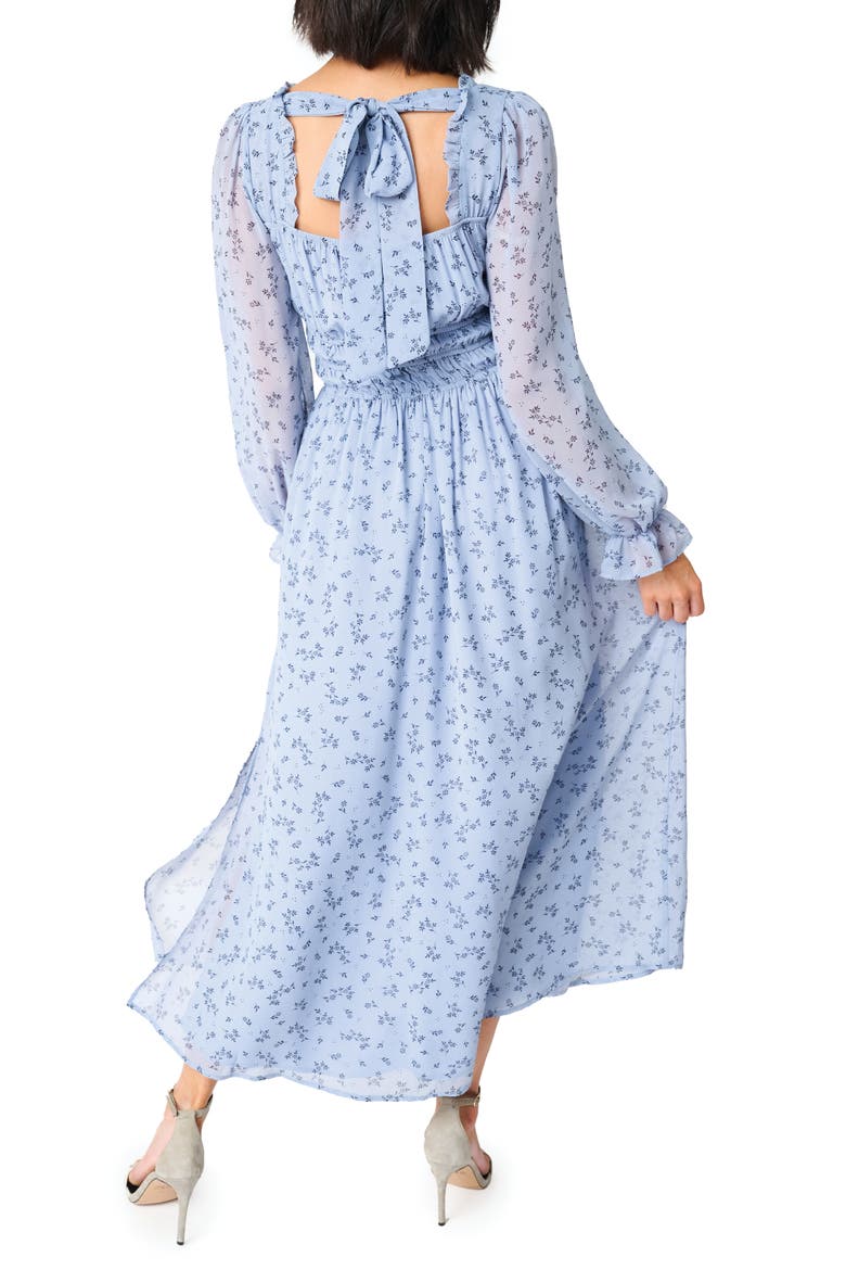 Floral Print Shirred Long Sleeve Maxi Dress, Alternate, color, DENIM/NAVY FLRL