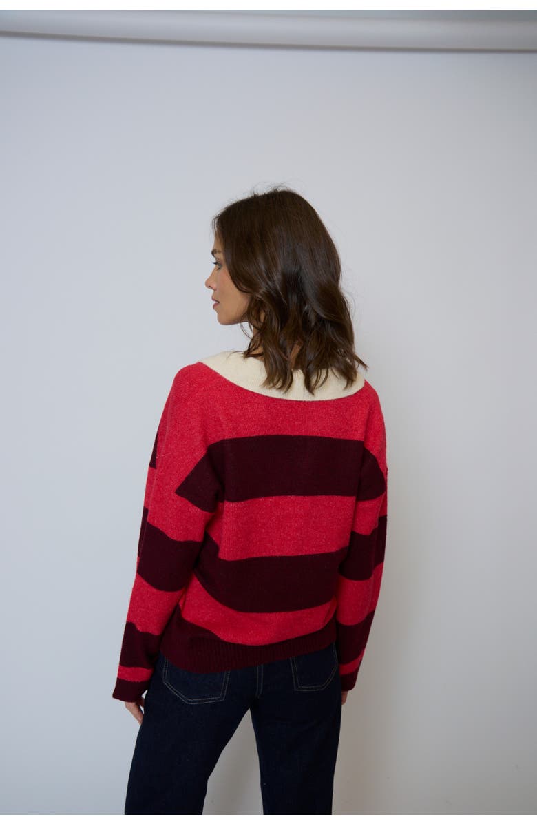 Central Park West Marley Striped Rugby Sweater, Alternate, color, Red Multi