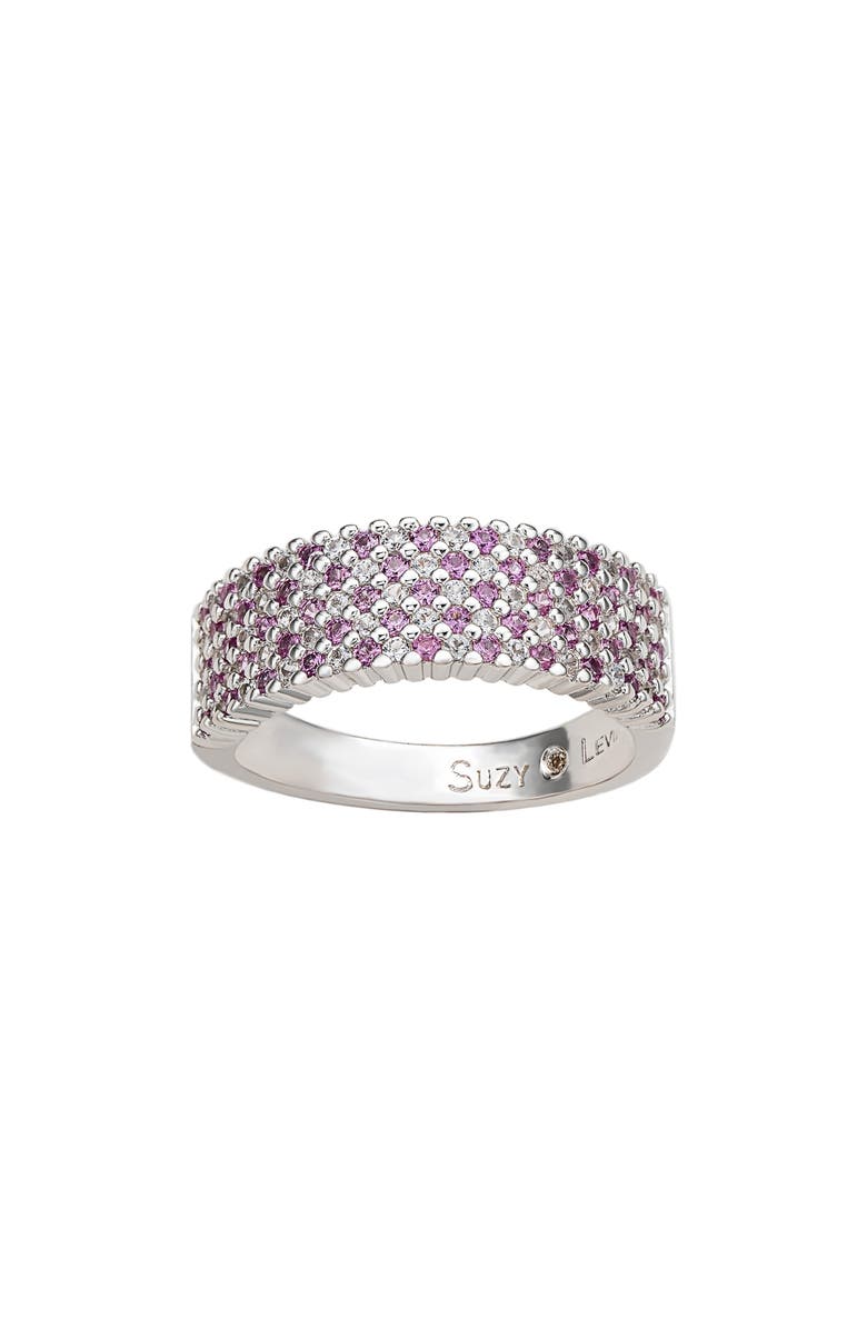 SUZY LEVIAN DIAMONDS Sterling Silver Pavé Pink & White Sapphire Half Band Ring, Main, color, Pink