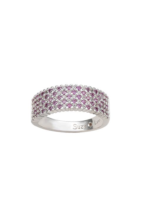 Sterling Silver Pavé Pink & White Sapphire Half Band Ring