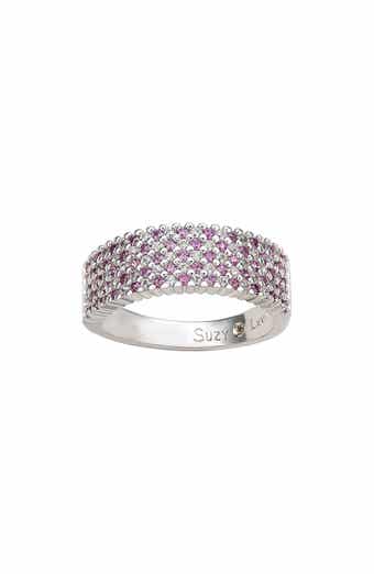 SUZY LEVIAN DIAMONDS Sterling Silver Pavé Pink & White Sapphire Half Band Ring