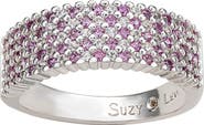 SUZY LEVIAN DIAMONDS Sterling Silver Pavé Pink & White Sapphire Half Band Ring