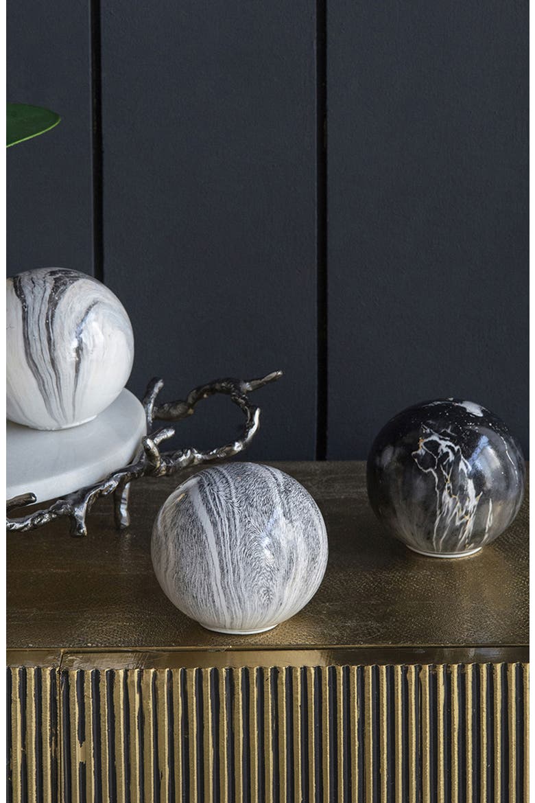 Set of 6 Marbleized Ball Accents, Alternate, color, GRAY