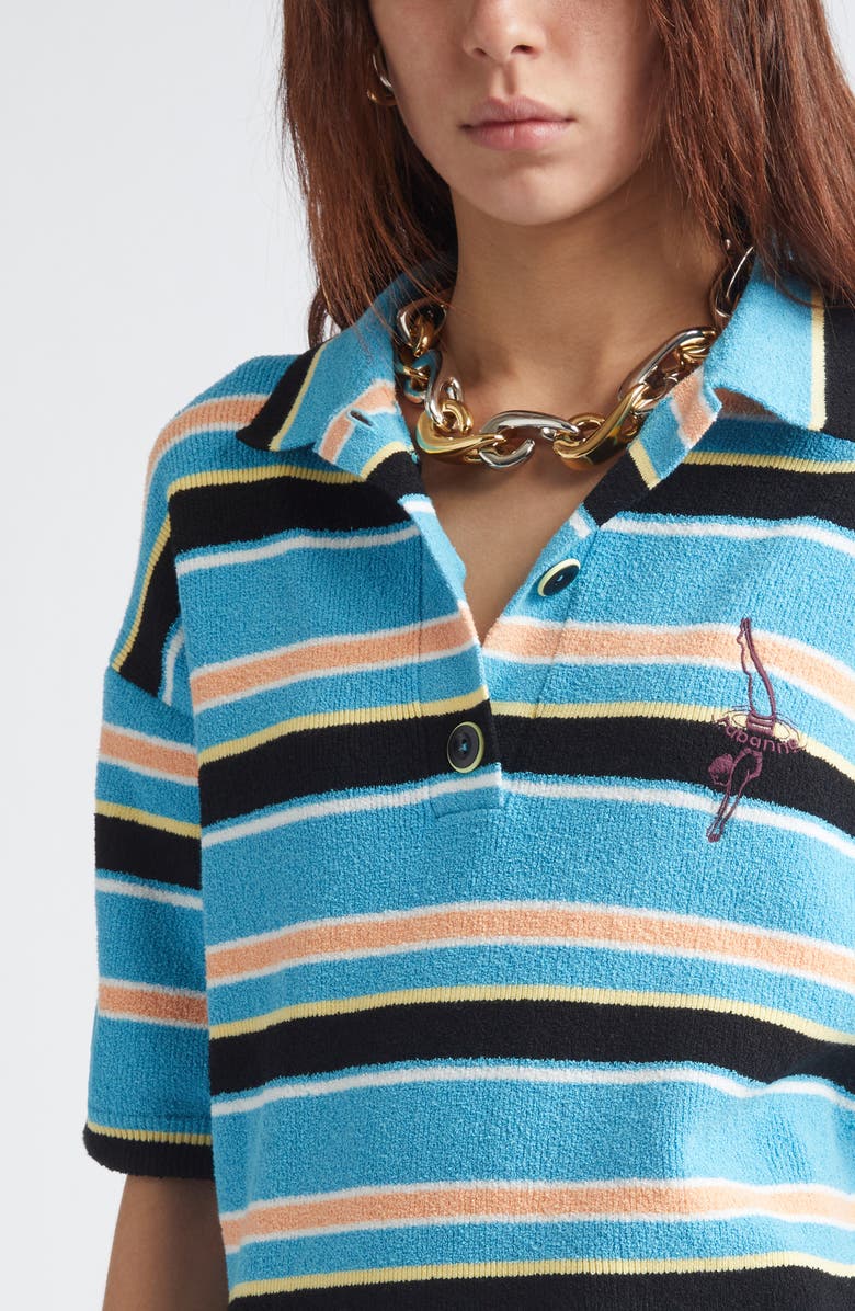Rabanne Stripe Terry Cloth Polo, Alternate, color, Rayures Eponge Bleu/ Noir
