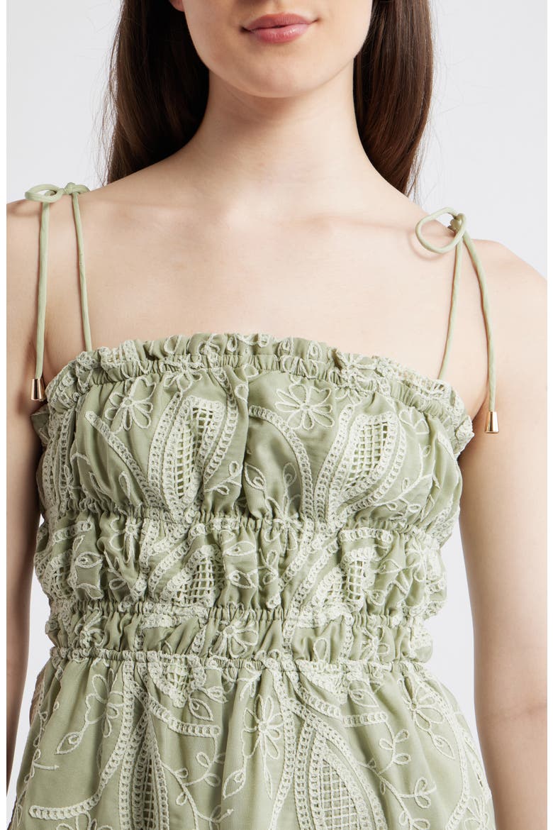 Embroidered Shirred Fit & Flare Minidress, Alternate, color, OLIVE