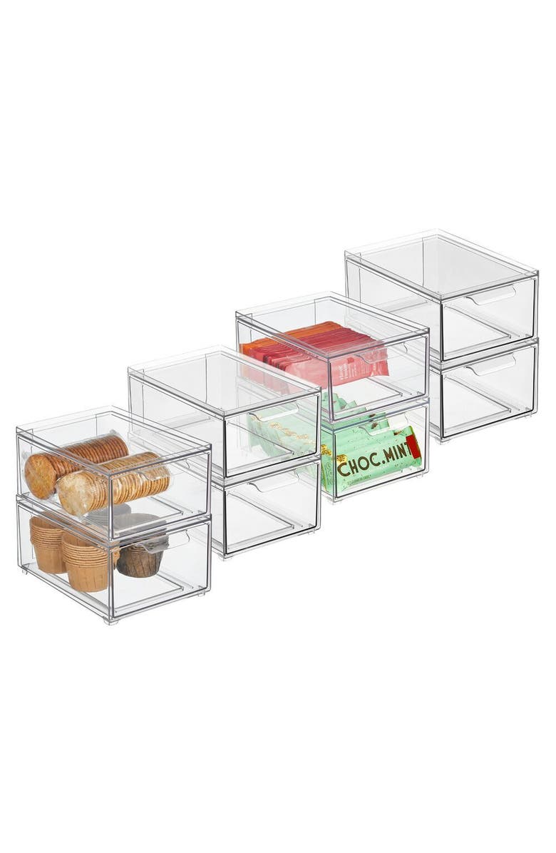 mDesign Plastic Stackable Kitchen Pantry Organizer with Drawer - 8 Pack, Main, color, 