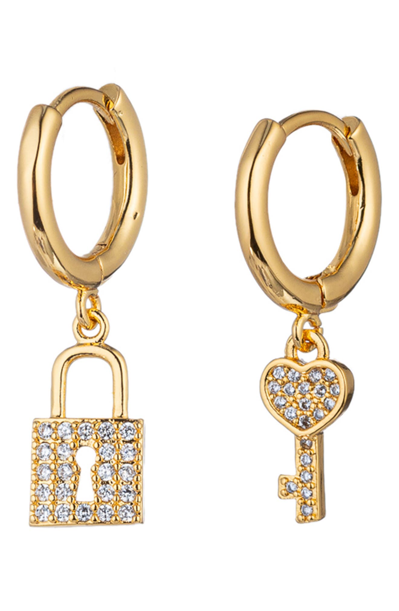 EYE CANDY LOS ANGELES Ella Key & Lock Drop Huggie Hoop Earrings