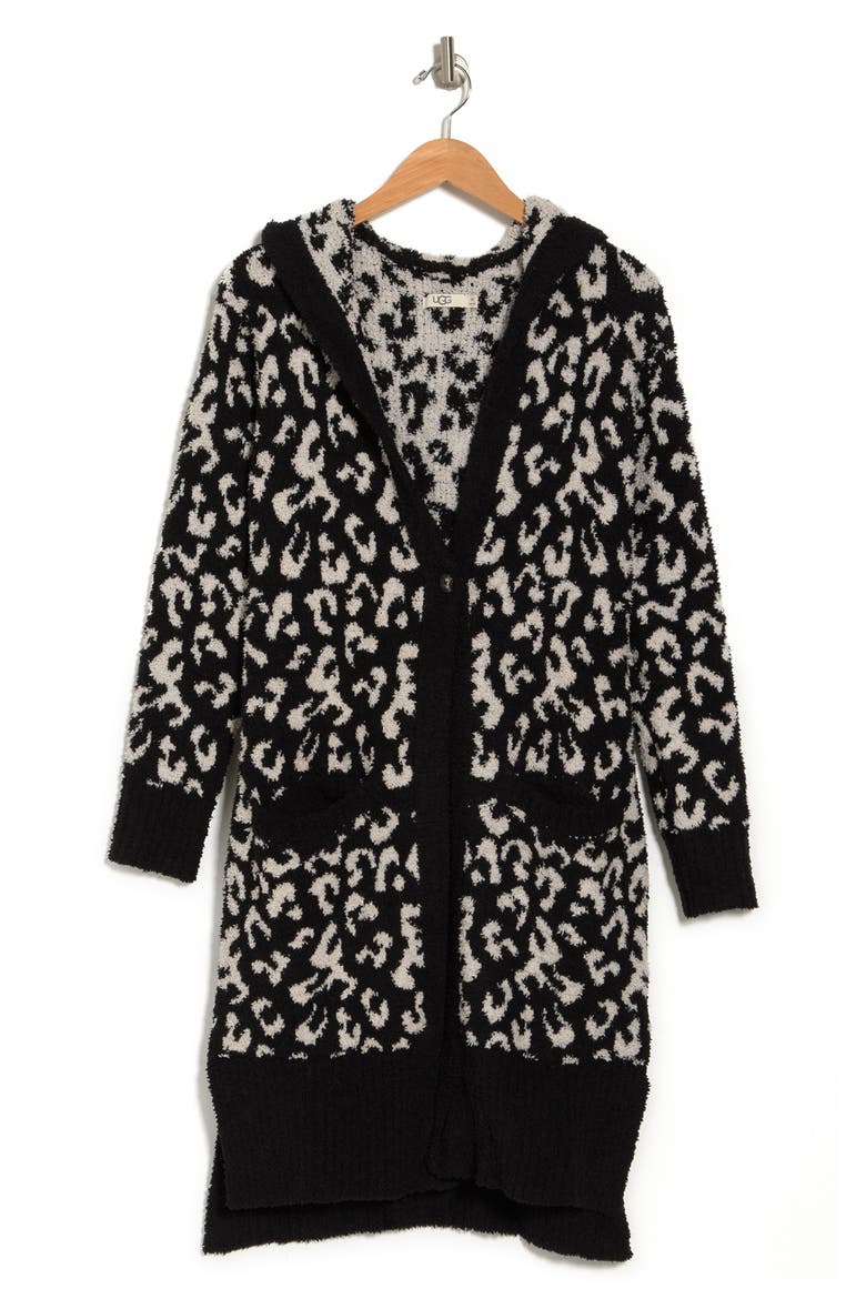 Judith Fleece Cardigan, Alternate, color, BLACK LEOPARD