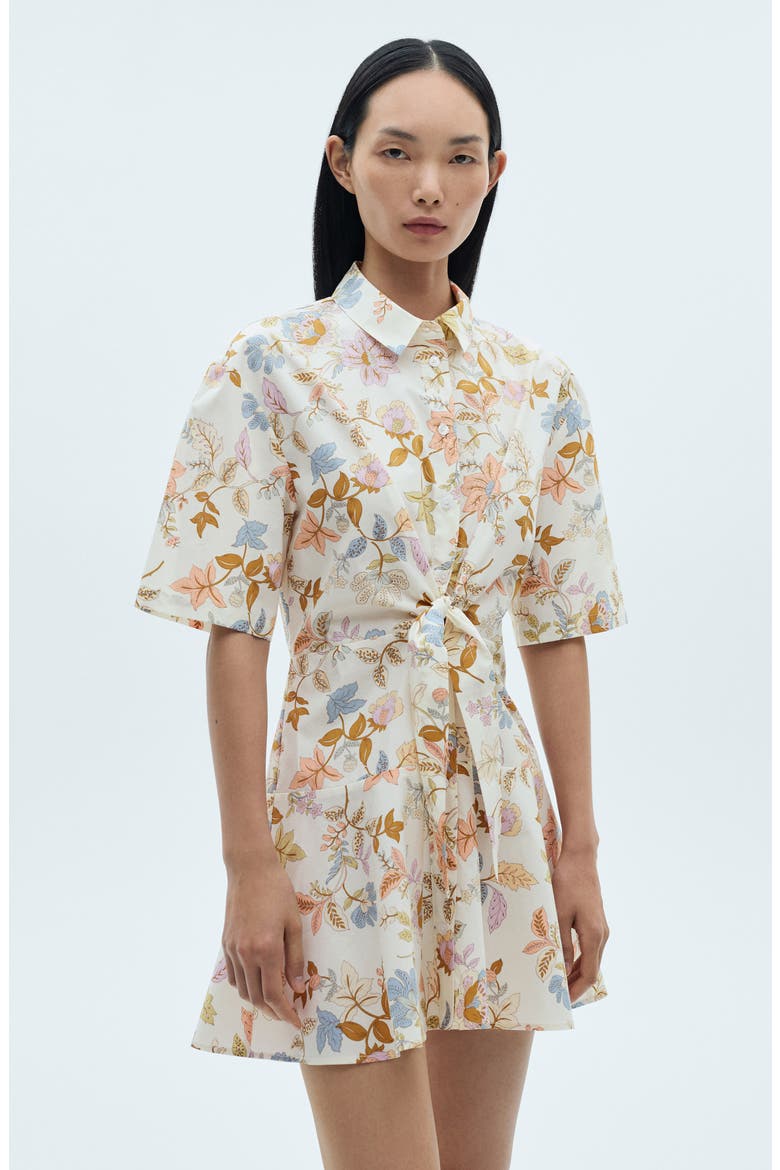 Floral Knot Front Cotton Mini Shirtdress, Alternate, color, ECRU