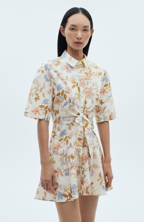 Mango Floral Knot Front Cotton Mini Shirtdress In Sand