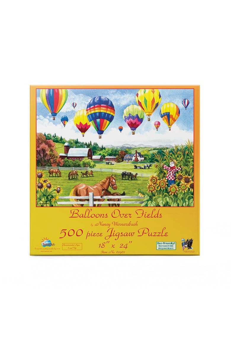 Balloons Over Fields 500 piece Jigsaw Puzzle for Adults, Alternate, color, Multicolor