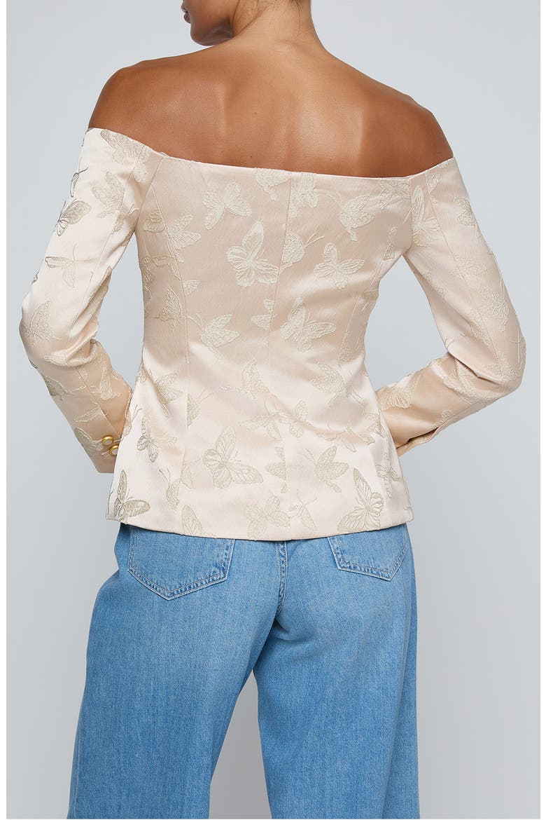 Alice Embroidered Off the Shoulder Blazer, Alternate, color, PALE PINK BUTTERFLY