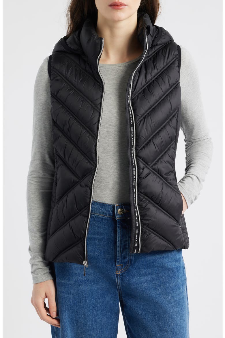 Hooded Puffer Vest, Alternate, color, BLACK